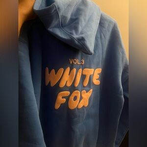 White Fox Boutique Azure Blue Zip-Front Hoodie with Coral Logo Size S/M NWT